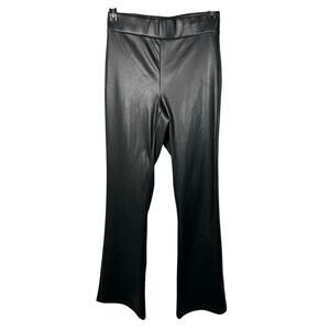 DKNY Black High Waisted Faux Leather Pull On Flare Pants Women's Small